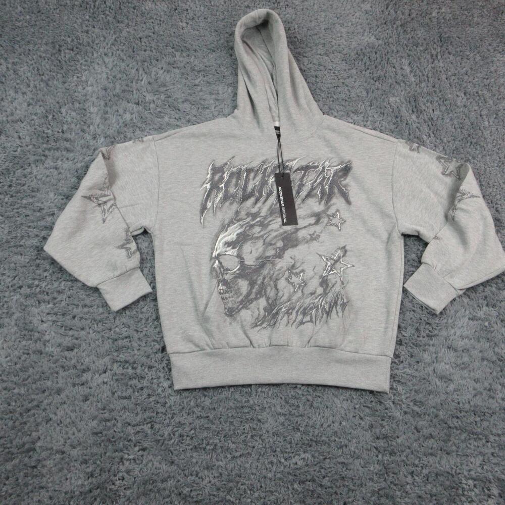 ROCKSTAR ORIGINAL Hoodie Sweatshirt Mens S Gray Pullover Hooded Graphic NWT